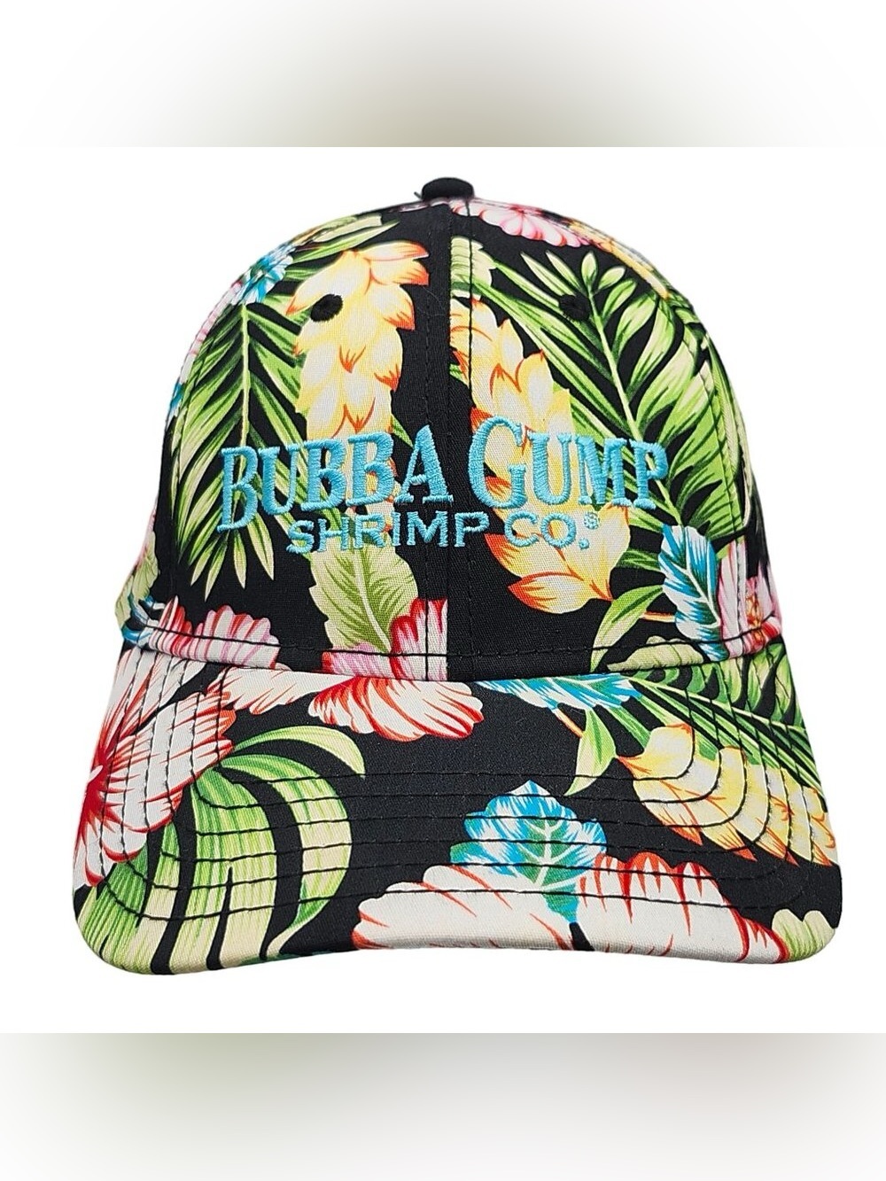 Bubba Gump Shrimp Company snapback cap featuring a vibrant tropical floral print